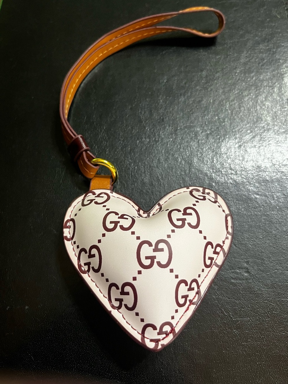 Double G Designer Signature Monogram Letter Heart Pillow Bag Charm